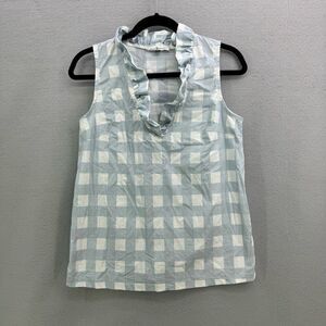 Michelle McDowell Women Blue White Check Pattern Ruffle Collar Top Medium